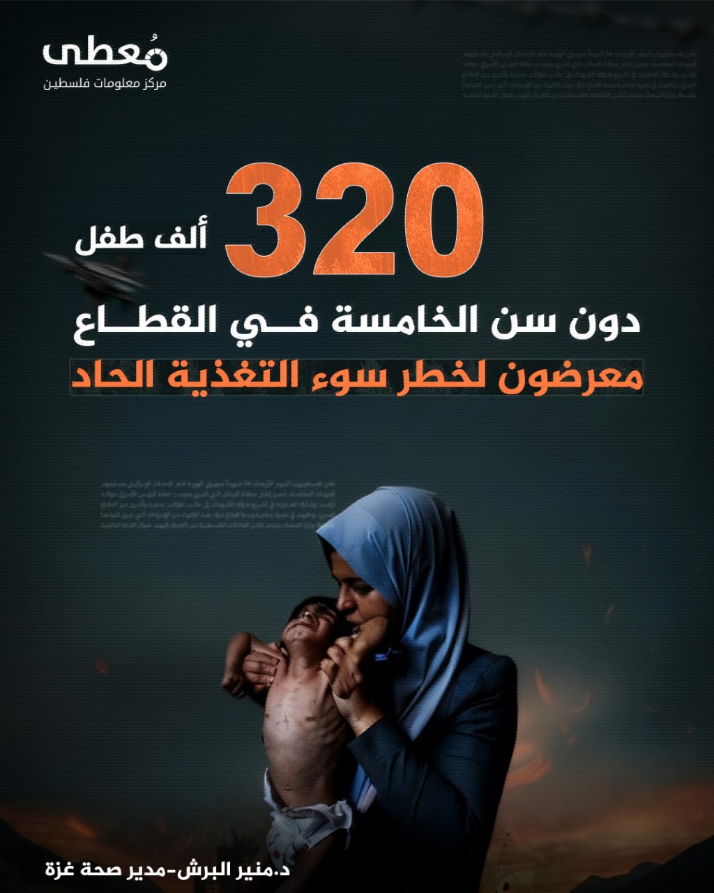 ⭕️ 320 ألف طفل دون سن الخامسة في القطاع معرضون لخطر سوء التغذية الحاد

🔸 د.منير البرش-مدير صحة غزة

🔹 مركز معلومات فلسطين - مُعطى - www.mo3ta.ps