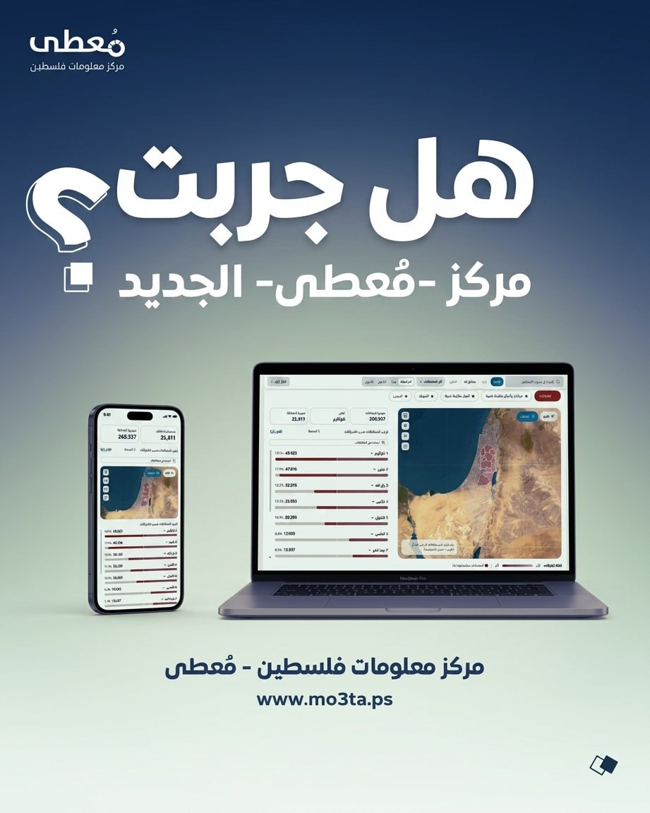⚠ هل جرّبت مركز -مُعطى- الجديد؟

🔹 زوروا مركز معلومات فلسطين - مُعطى عبر الرابط - www.mo3ta.ps