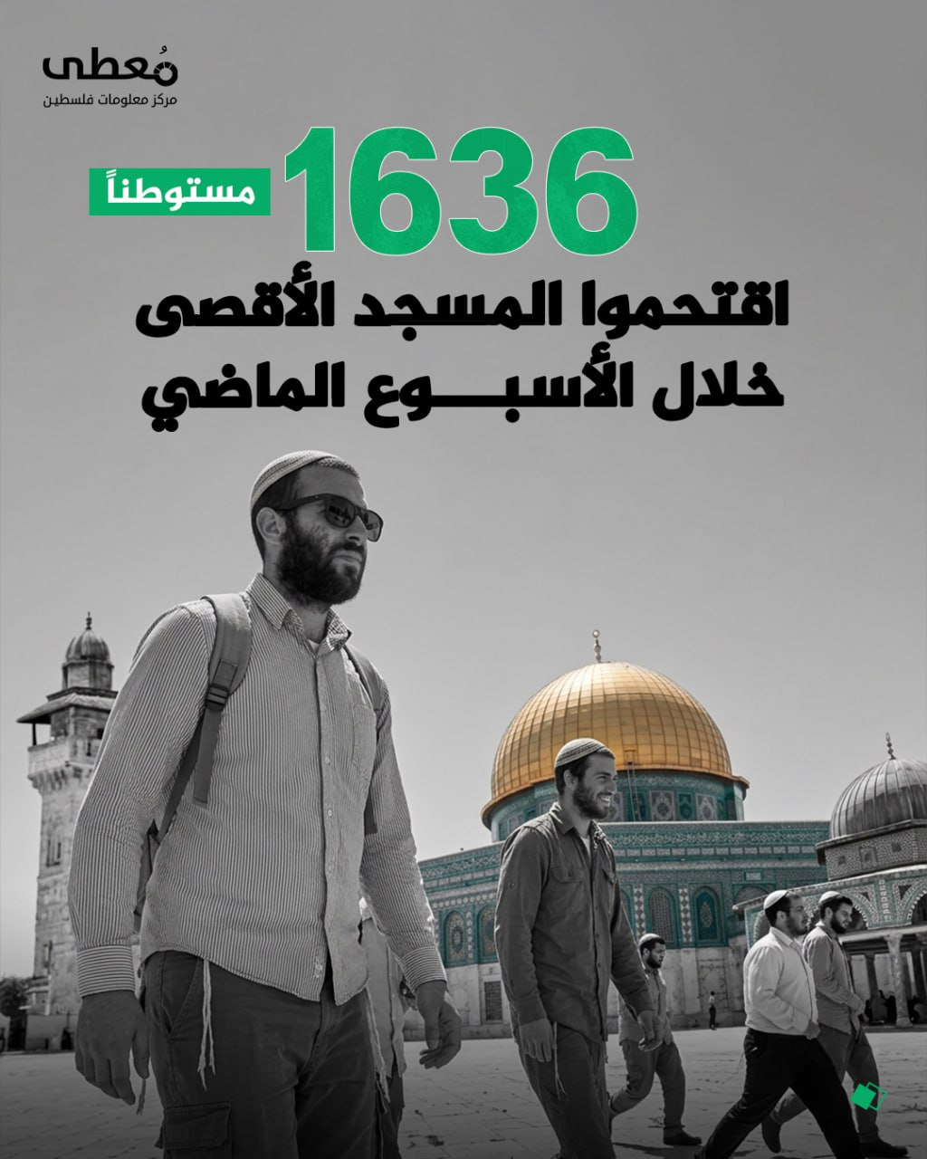⭕ 1636 مستوطنا اقتحموا الأقصى خلال الأسبوع الماضي

🔹 مركز معلومات فلسطين - مُعطى - www.mo3ta.ps