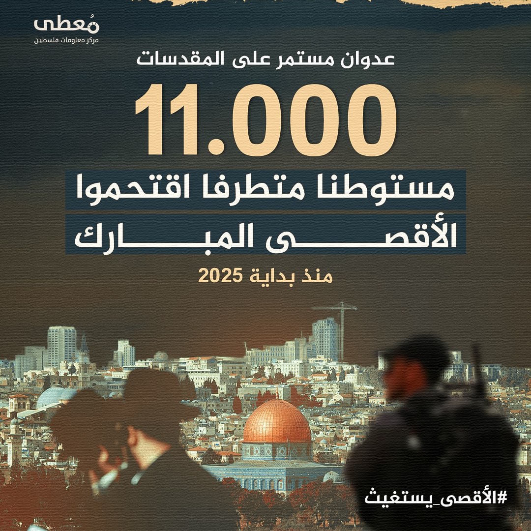 🔴 عدوان مستمر على المقدسات

11,000 مستوطنا متطرفا اقتحموا الأقصى منذ بداية 2025

🗓 27-2-2025

#الأقصى_يستغيث