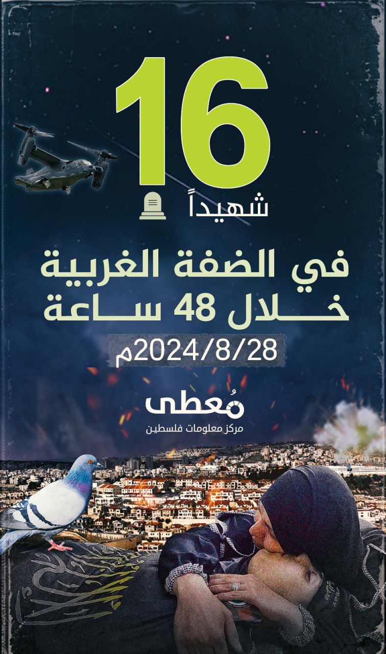 🔴 16 شهيدا في الضفة الغربية، خلال 48 ساعة

www.mo3ta.ps